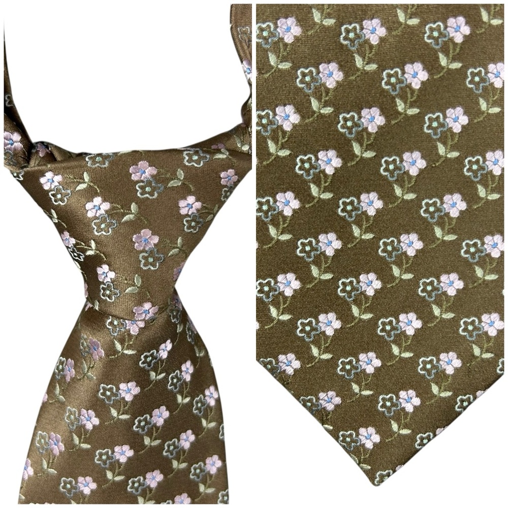 Ermenegildo Zegna Couture Men's Silk Necktie ITALY Luxury Embroidered Floral